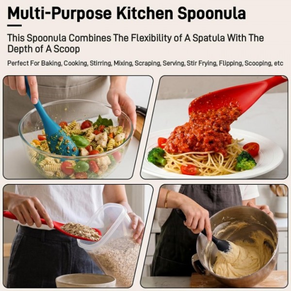 3 PACK Silicone Cooking Spatula & Spoon for Nonstick Cookware, BPA-Free | Multifunction Spoonula for Baking, Cooking, Serving, Mixing, Stirring, Scoop, Scrape - One-Piece Formed, Dishwasher Safe