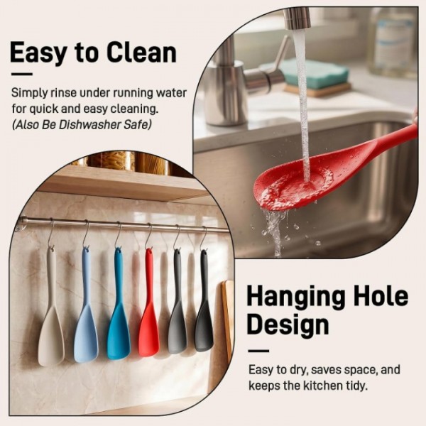 3 PACK Silicone Cooking Spatula & Spoon for Nonstick Cookware, BPA-Free | Multifunction Spoonula for Baking, Cooking, Serving, Mixing, Stirring, Scoop, Scrape - One-Piece Formed, Dishwasher Safe