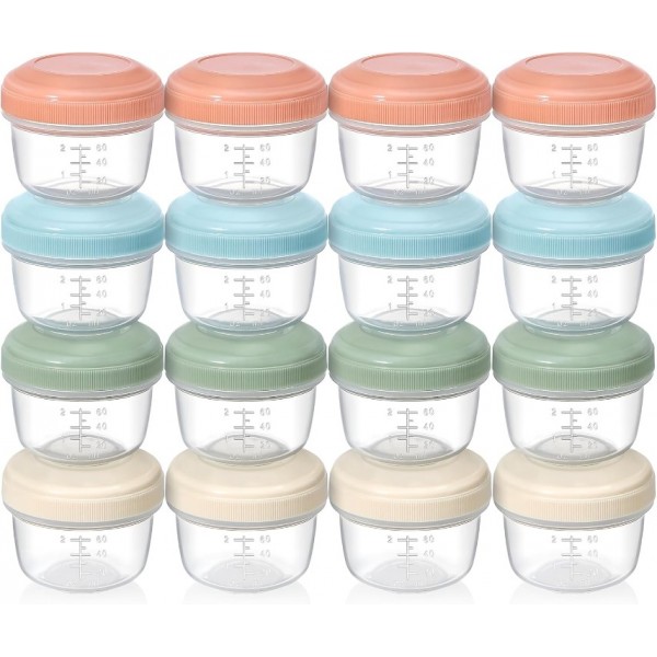 VITEVER [16 Pack] 4 oz Small Containers with Lids, Reusable Plastic Jars for Snack and Puree, Salad Dressing Container to Go, Deli Containers, Freezer Baby Food Containers, Dishwasher Safe, BPA Free